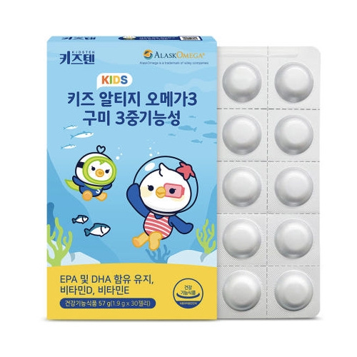 키즈텐 키즈 알티지 <b>오메가3</b> 구미 3중기능성 1.9g x 30구미, 4개