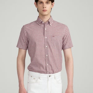 [닥스 남성] 린넨 혼방 버건디 마이크로패턴 써커 반팔 셔츠 DMSH5BC13D2