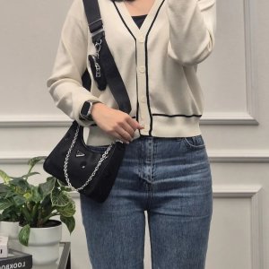 프라다 삼각로고 나일론 스팽글 도트 호보 숄더백 NERO 1BH204