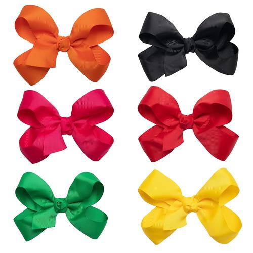 [아마존 공식]HAIRBOWS 여아용 그로그랭 헤어 리본 6팩, 헤어 클립에 매듭 랩 센터, 모든 연령 및 <b>모발</b> 유형, 12.7cm(5인치), ORG, FUS, <b>GRN</b>, 블랙, 레
