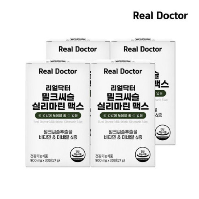 [<b>리얼닥터</b>] 밀크씨슬 실리마린 맥스 900mg /7중 복합/아연/간에좋은/간영양제/간건강/최대함량/식약처인증/음주전후/<b>숙취해소</b>  30정  4개