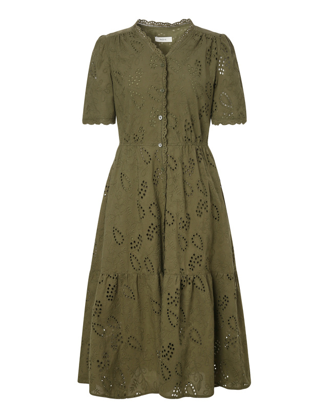 헤지스레이디스 헤지스 여성 카키 펀칭배색 면 반팔원피스 HSDR5BS02K2