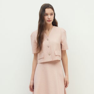 [JJ지고트] 잔체크 퍼프 브이넥 크롭 재킷 (PINK) GR5P0JK501