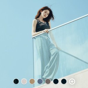 [ 롯데백화점 ][지오다노]여성 여름 레이온 와이드핏 한소희 풀밴딩 팬츠 냉장고 바지 415540/05415540