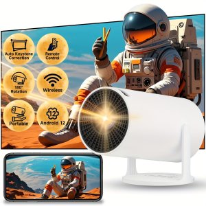 XYA 스마트 미니 프로젝터 휴대용 프로젝터 초광택 150 ANSI TV 앱이 내장되어 있으며 슈퍼 빠른 WiFi6 연결 회전 스탠드 스마트폰 태블릿과 호환 가능 가정용으로