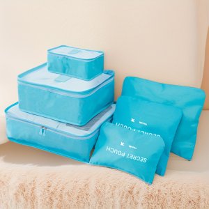 6pcs 여행 정리 세트 - 내구성 있는 폴리에스터 옷, 속옷 및 액세서리용 패킹 큐브 - 비즈니스 출장 및 짐 정리에 완벽한 여행 가방 정리함