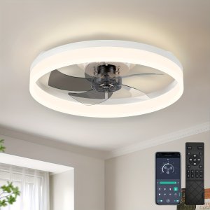 현대 LED 천장 팬트 - 원격 제어, 6단계 속도, 역전 가능한 조용한 작동, 매트 화이트 마감, 침실, 공부실, 또는 식당 공간에 적합, 원격 제어 천장 팬트