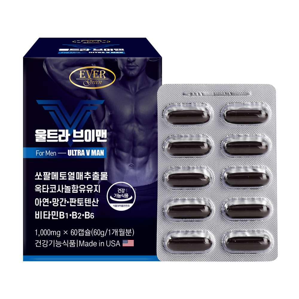 울트라<b>브이</b>맨 쏘팔메토 <b>옥타코사놀</b> 아연 망간 비타민 남성건강식품 활력 x2통