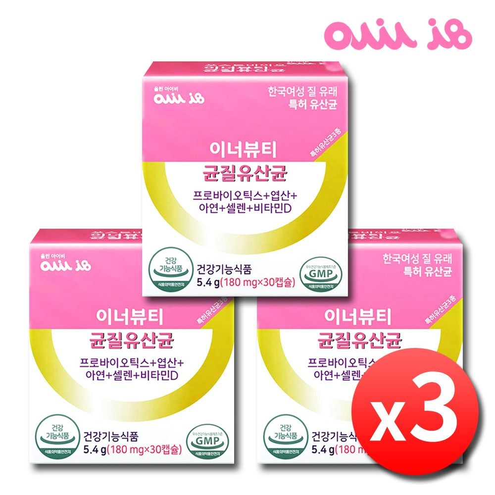 <b>올린아이비</b> 이너뷰티 균질 유산균 3박스 여성 질 유래 특허 유산균 <b>아연</b> 장 건강 임산부 프로바이오틱스