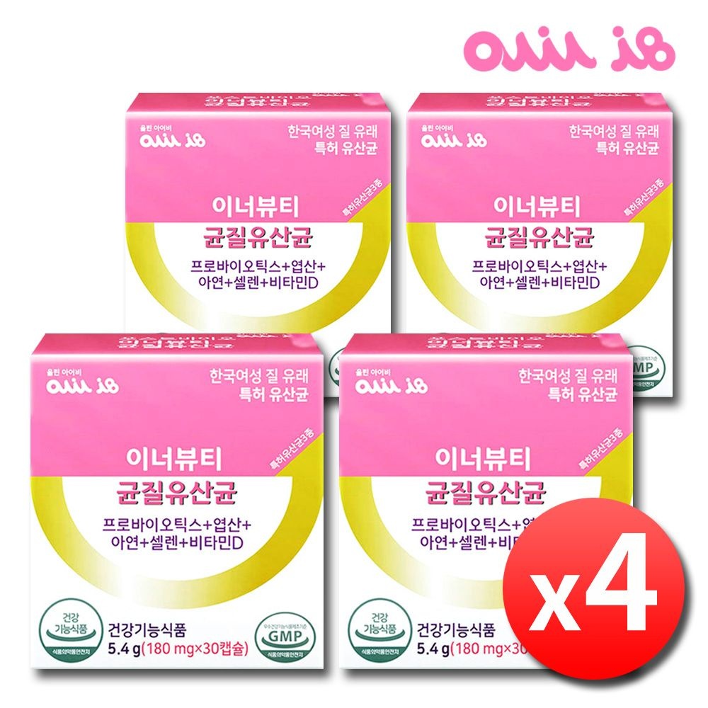 <b>올린아이비</b> 이너뷰티 균질 유산균 4박스 여성 질 유래 특허 유산균 <b>아연</b> 장 건강 임산부 프로바이오틱스
