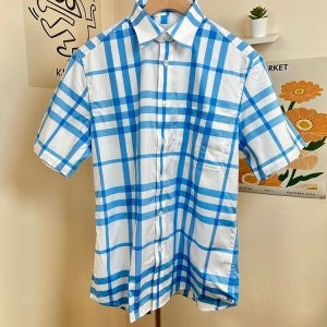 버버리 CLAVERDON 체크 코튼 반팔 셔츠 SKY BLUE 80929411 80929411