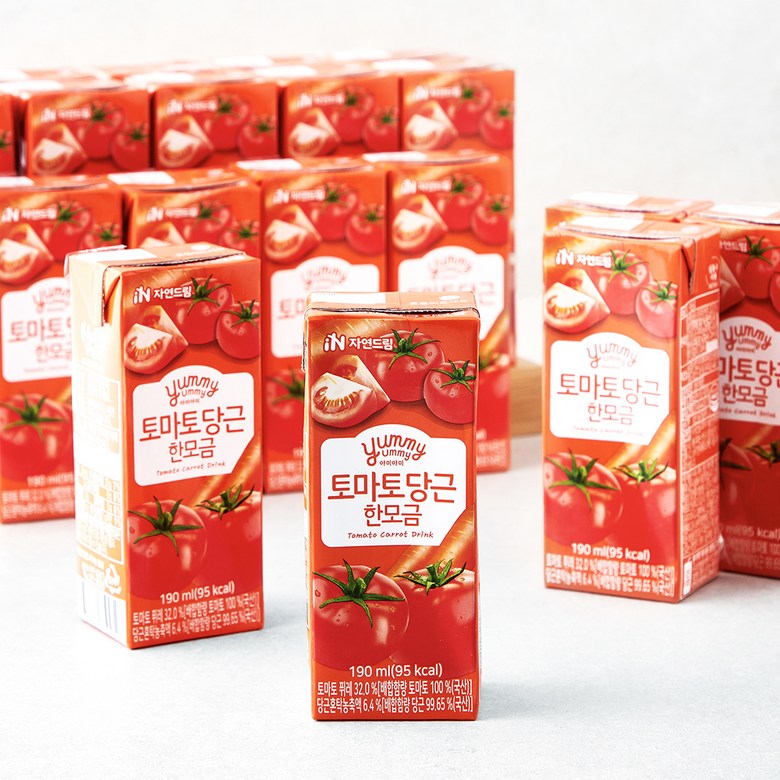 <b>자연드림</b> 토마토 당근 한모금 주스 과채 <b>학생</b> 놀이터 식사대용 사무실  190ml × 24개