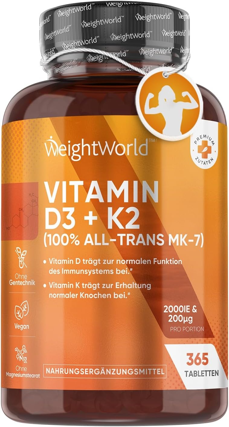 <b>웨이트월드</b> WeightWorld <b>비타민</b>D3 K2 MK-7 2000IU 365정 200μg <b>비타민 K</b>2-100% All-Trans  <b>비타민</b> D3 K2  1개