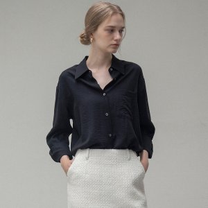 시야쥬 SI-TP5160 루즈핏 링클 실키 셔츠_Black