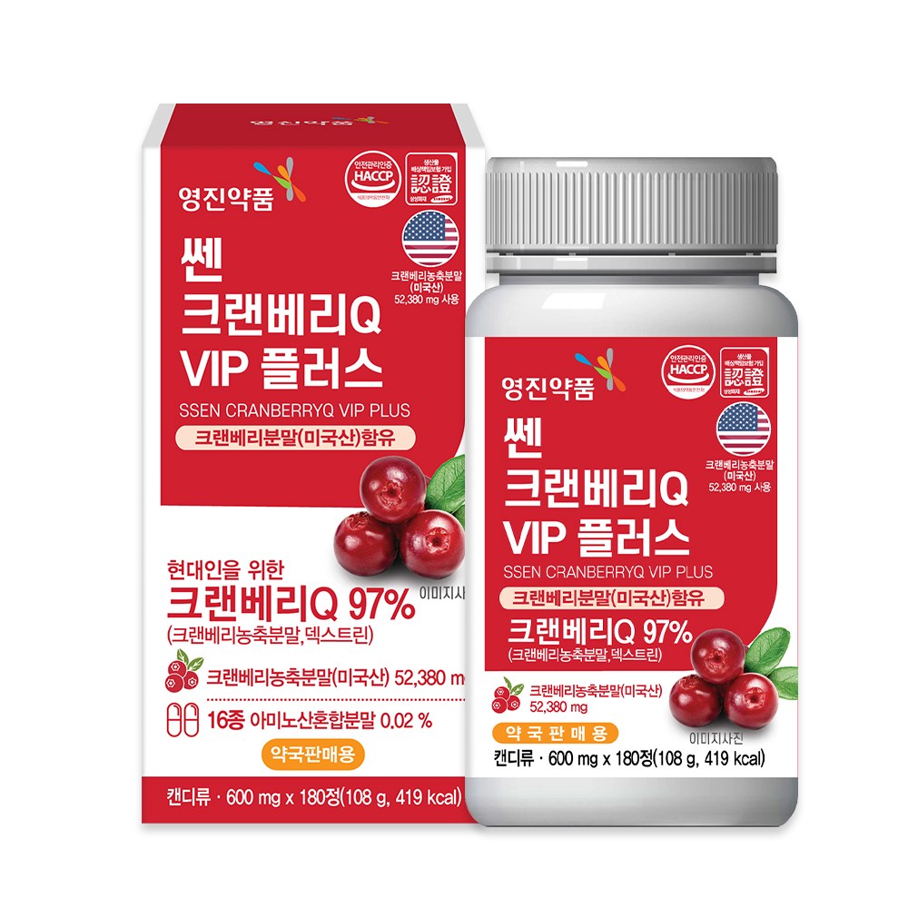 영진약품 쎈 크랜베리 Q VIP 플러스 여성 요로건강 600mg 180정 1개