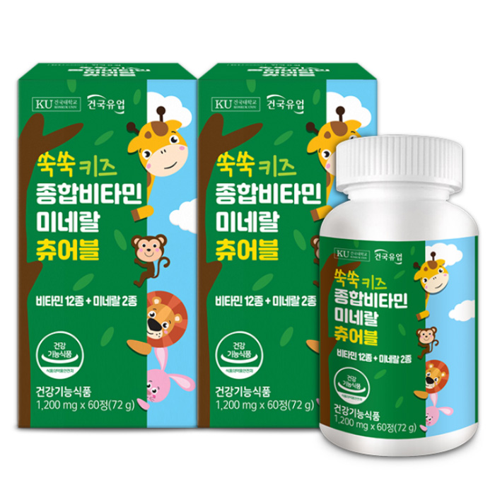 <b>건국유업</b> 쑥쑥 키즈 종합 <b>비타민</b> 미네랄 츄어블 72g  60정  2개