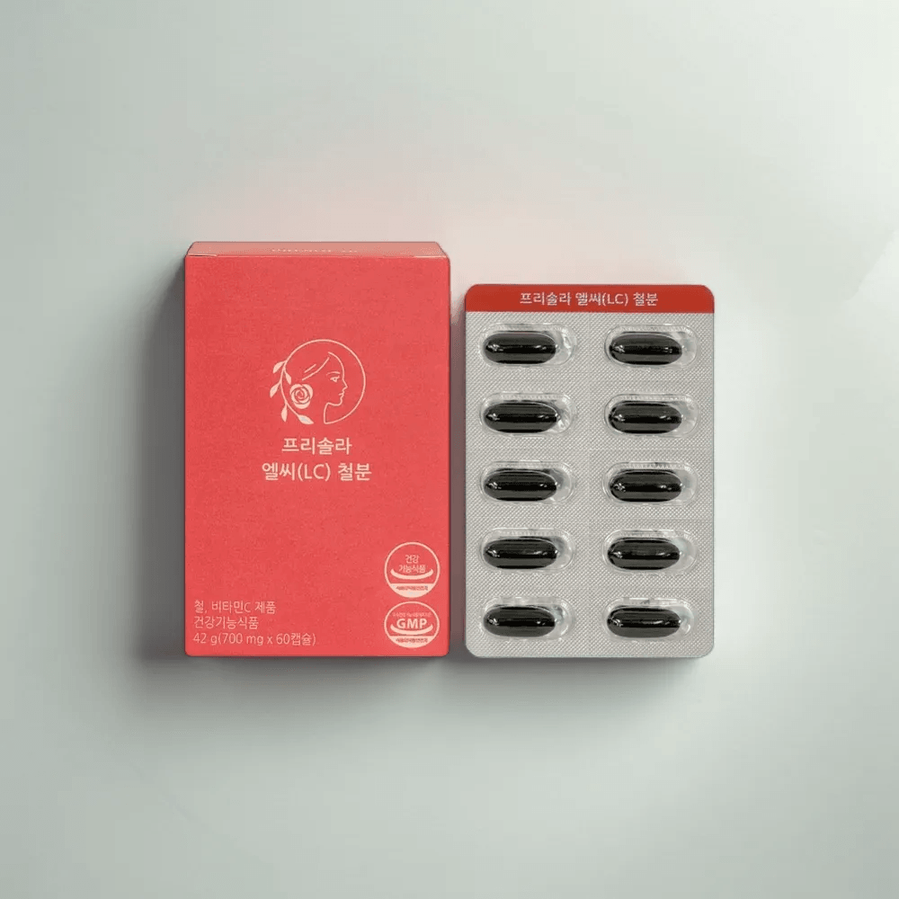 <b>프리솔라</b> 엘씨 철분 임산부 철분제 액상 캡슐 영양제 비헴철 리포퍼 24mg <b>비타민C</b>  1박스