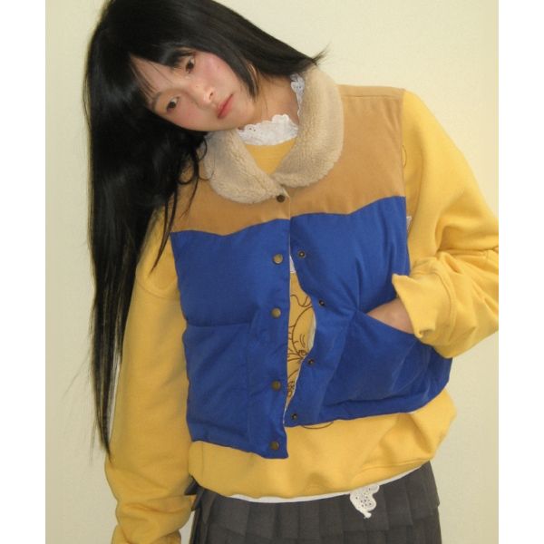 RONRON SUEDE BLOCK PADDING VEST BLUE