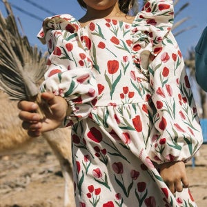 나나 튤립 프릴 리본 원피스_크림