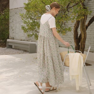 [RR]디바 플라워 끈 원피스(스크런치 SET)[썸머룩,민소매 원피스,롱 원피스,휴양지룩]