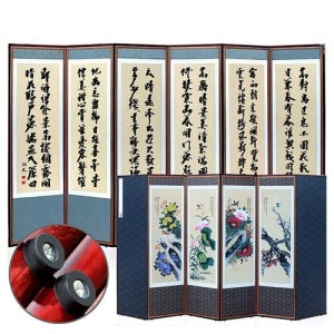 [박씨상방] 고급원목3색비단추사김정희 화조도6폭병풍