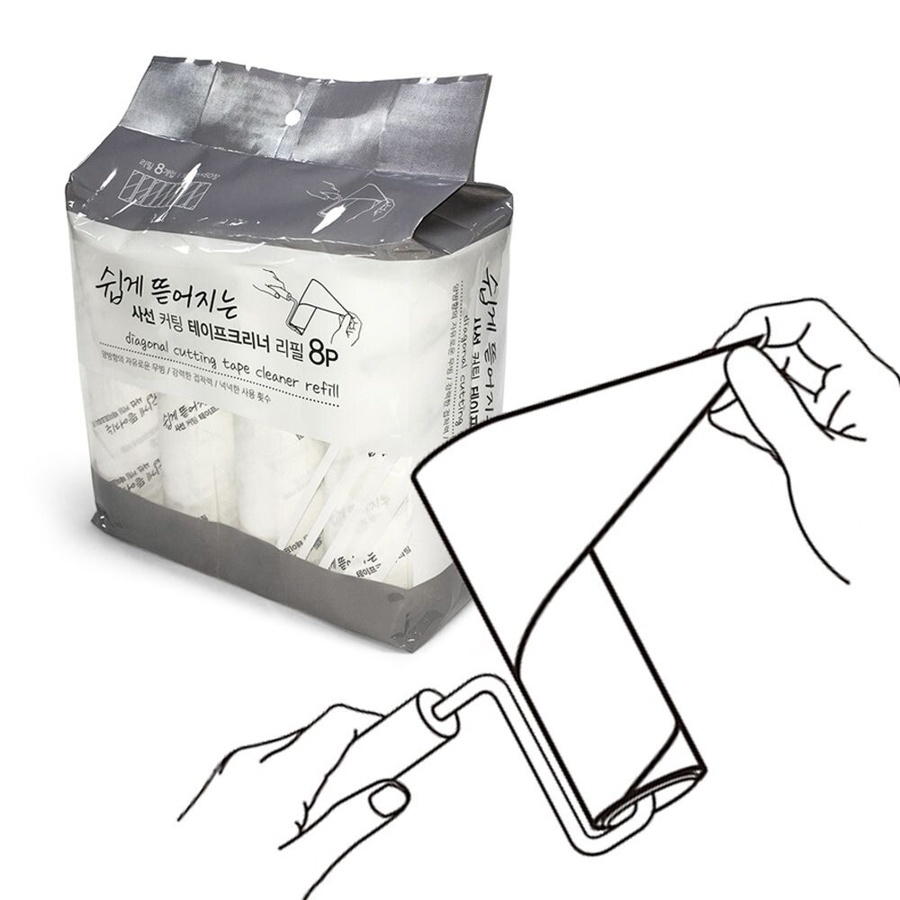 삼정크린마스터 삼정131 쉽게 뜯는 사선커팅 테이프크리너 리필8개/돌돌이/테이프/<b>밀당</b>/클리너/털제거/바닥청소/다용소/털