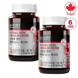 인테로 철분 30mg 인테로 <b>철분 헤마 부스터</b> 90정 X 2병 6개월분 임산부 임신