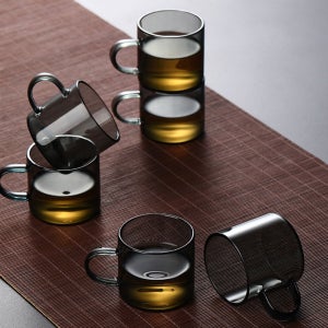 핸들 내열유리 찻잔 6p세트(100ml) (투명블랙)