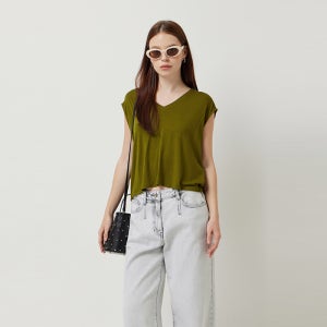 [시슬리]2025 SUMMER 하이스판 브이넥 나시 티셔츠 SATS55531KA