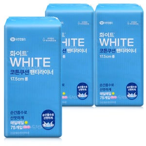 화이트 화이트 코튼쿠션 팬티라이너 롱 75매 x3개 (순한순면 리뉴얼)