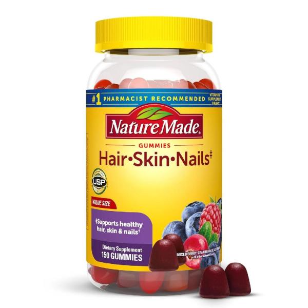 Nature Made Hair Skin and Nails with <b>Biotin</b> 2500 mcg Support 150 Gummies 75 Day Salt