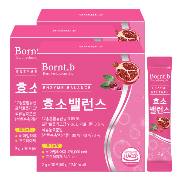 <b>본트비</b> 효소 밸런스 <b>소화</b>효소 5종 모유유산균 석류맛 3박스
