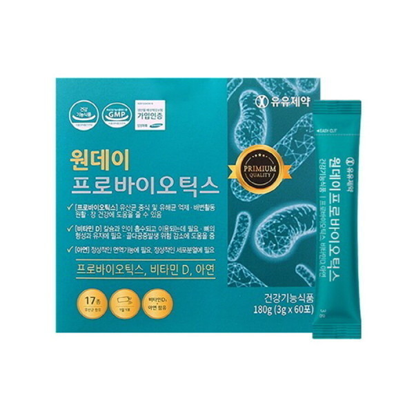 유유제약 <b>프로바이오틱스</b> <b>유산균</b> 장건강 면역력 생<b>유산균</b> 배변활동원활 뼈형성유지 60포