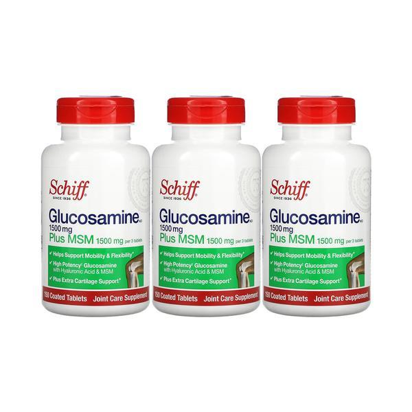<b>쉬프</b> <b>Schiff</b> <b>쉬프</b> 글루코사민 <b>엠에스엠</b> MSM 식이유황 500mg 150정 x3통