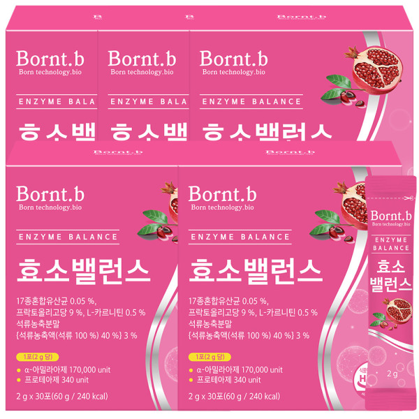 <b>본트비</b> 효소 밸런스 <b>소화</b>효소 5종 모유유산균 석류맛 5박스