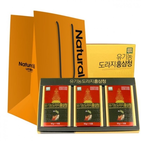 부모님선물세트 짜먹는 배 즙 <b>유기농 도라지홍삼청10g</b>-30EA 스틱형