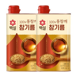 백설 백설 100% 통 참깨 참기름 450ml캔 총 2개