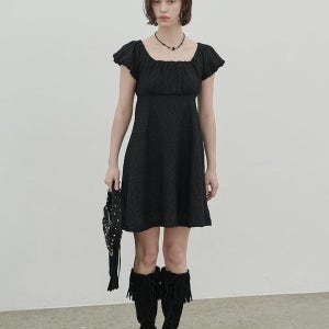 320쇼룸 리비아 미니 퍼프소매 빈티지 원피스 블랙