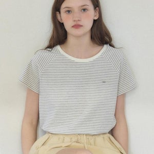 [아워호프] 스트라이프 래글런 하프슬리브 티셔츠 - 그레이 H25SP2-TS30-GRE