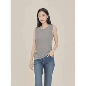 [올리비아하슬러]  블랙 스트라이프 라운드넥 슬리브리스 티셔츠 OHCMTS002