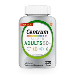 Centrum 성인용 실버 50 멀티비타민 <b>미네랄</b> 보충제 220정 비타민 D3 B 칼슘 및 항산화제 함유 글루텐 무첨