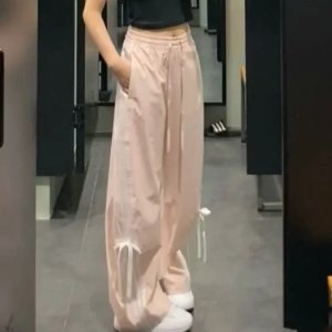 아디다스 우먼스 리본 끈 댄스 우븐 와이드 트랙 트레이닝 팬츠 바지 핑크 JY7667