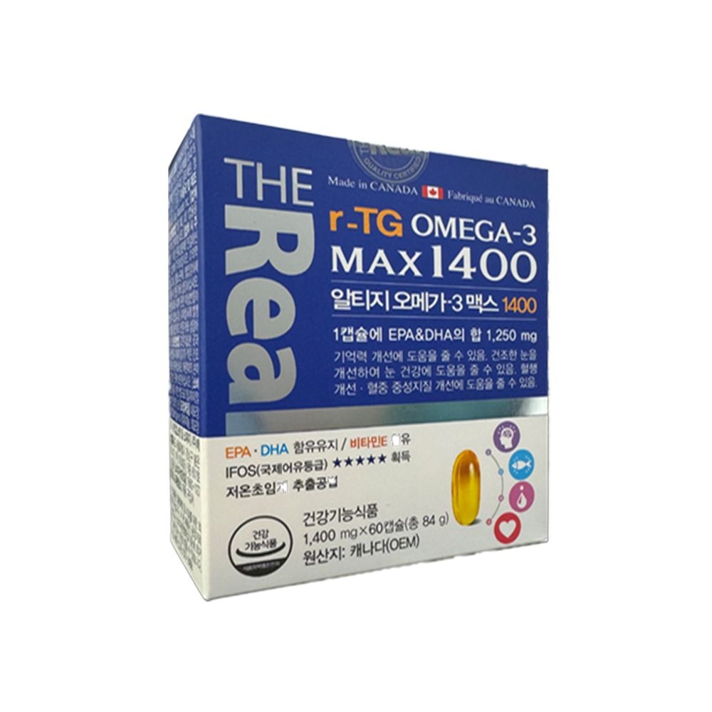 <b>더리얼</b> 알티지 <b>오메가3</b> 맥스 1400 초임계 EPA DHA 캐나다산 60정 2개월분 OK
