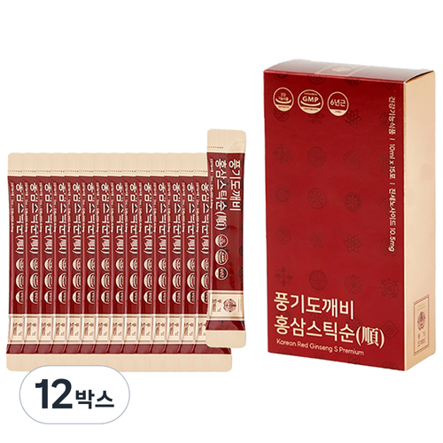 <b>풍기도깨비</b> 6년근 <b>홍삼</b>스틱 순 10ml X 15p 150ml 12박스