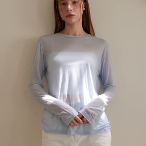 [르세지엠] 씨스루 텐셀 긴팔티셔츠 - 스카이블루 24SMTP03