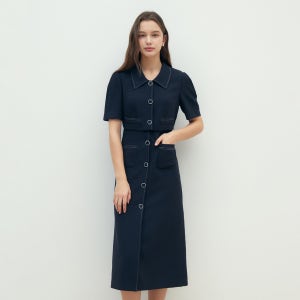 [JJ지고트] 스티치 재킷 A라인 원피스 (NAVY) GR5P0OP581