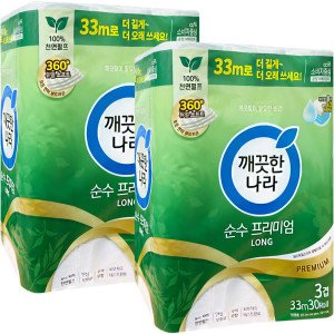 깨끗한나라 깨끗한나라 순수프리미엄 3겹 33m 30롤 2팩