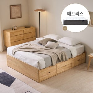 [롯데백화점] 핀란디아 우든 원목 무헤드 빅수납 퀸침대Q+24포켓매트리스 LE1219188773