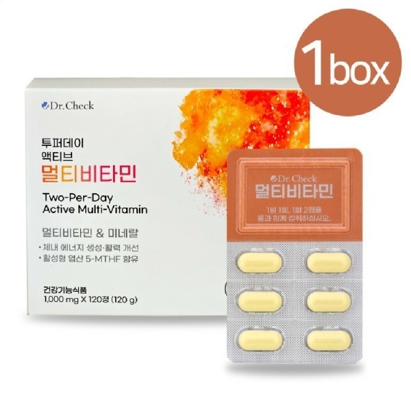 <b>닥터체크</b> <b>닥터체크</b> 투퍼데이 액티브 멀티비타민 종합비타민 고함량 영양제 120정 1박스