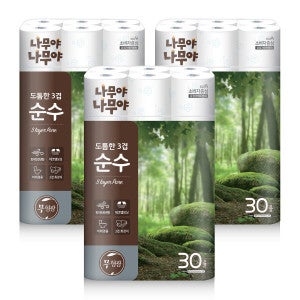 나무야나무야 미래생활 나무야나무야 도톰한3겹 순수 화장지 27m x 30롤 x 3팩